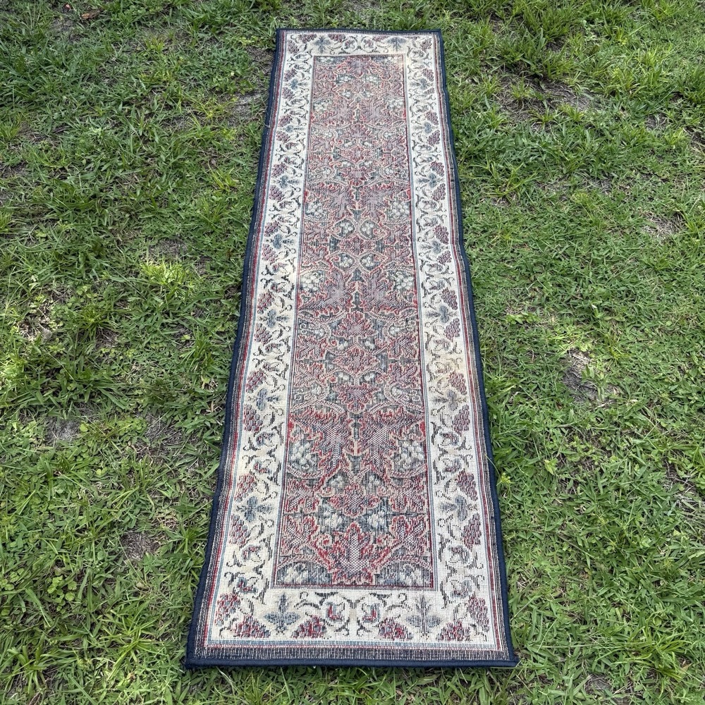 Vintage Turkish Runner Rug L 6'8.5" x W 1'10.5" Navy Blue, Multi-color Design - Picture 14 of 16